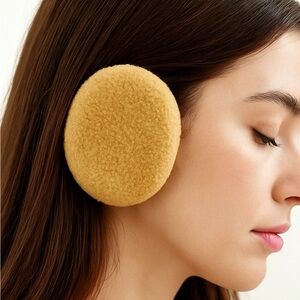 Cozy Fleece Clip-On Ear Warmers / Ear Muffs – Beige & Red – New